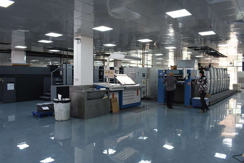 Why Choose Hibobestgift | Custom Paper Packaging Factory 12 Die-cutting machine and a multi-colour press on the Hibobestgift print floor with two operators at the press